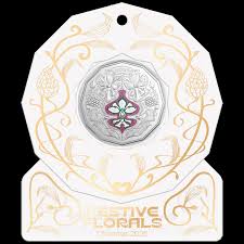2025 50c Coloured Fine Silver Proof Coin Christmas Festive Florals