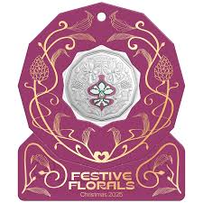 2025 50c Coloured Fine Silver Proof Coin Christmas Festive Florals