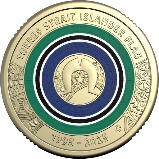 ISLANDER PEOPLE, ISLANDER FLAG 2025 'C' MINTMARK COLOURED UNCIRCULATED COIN