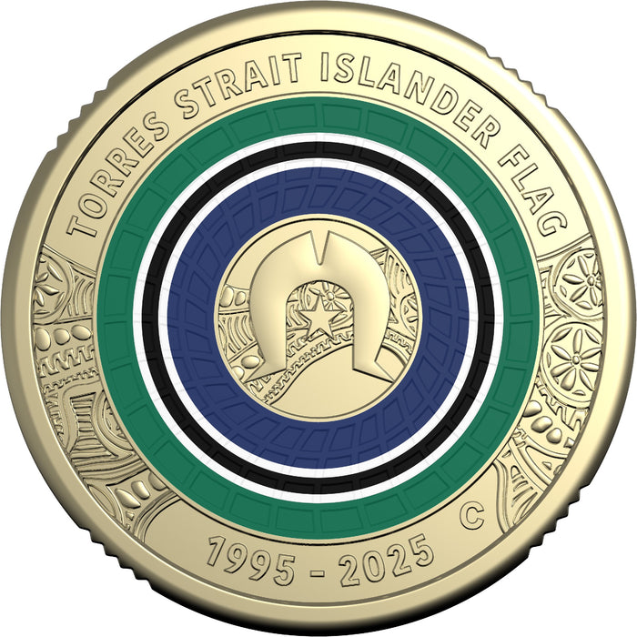 ISLANDER PEOPLE, ISLANDER FLAG 2025 'C' MINTMARK COLOURED UNCIRCULATED COIN