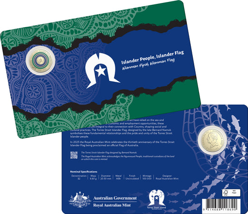 ISLANDER PEOPLE, ISLANDER FLAG 2025 'C' MINTMARK COLOURED UNCIRCULATED COIN