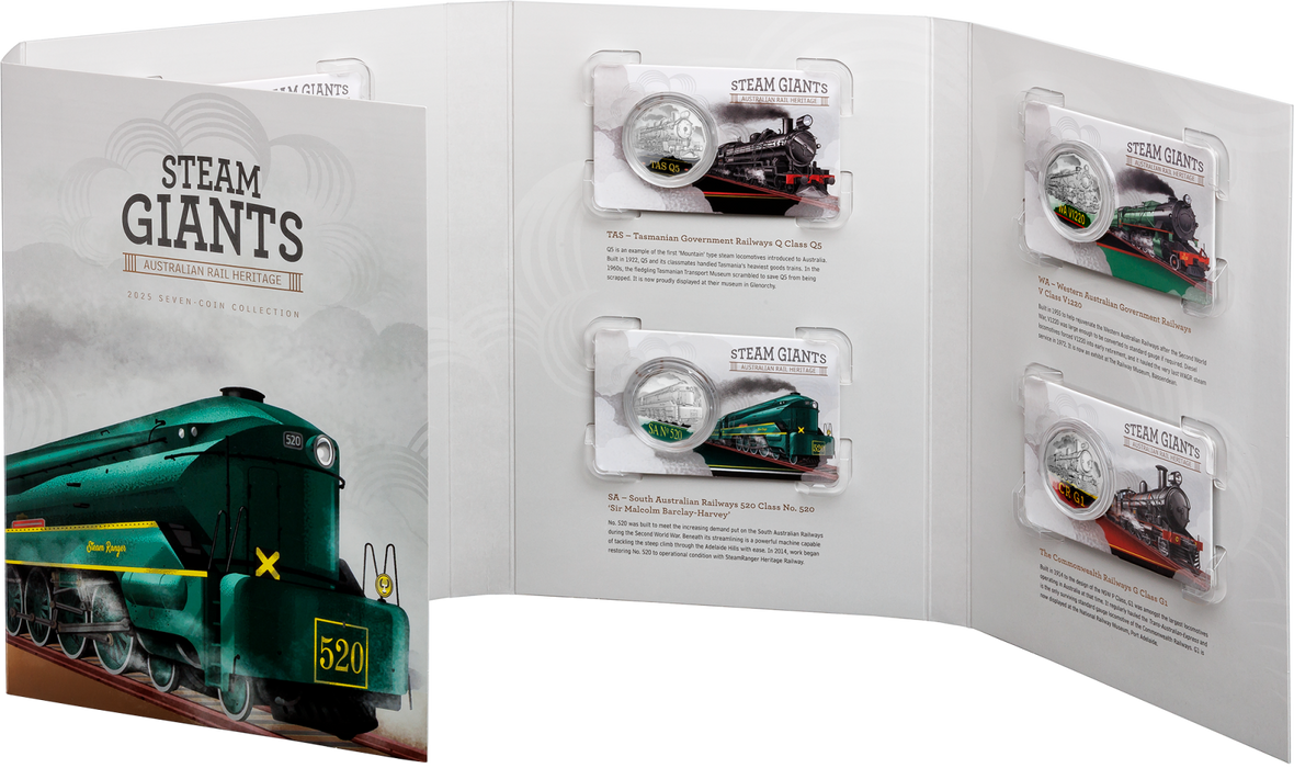 STEAM GIANTS AUSTRALIAN RAIL HERITAGE 2025 SEVEN COIN COLLECTION