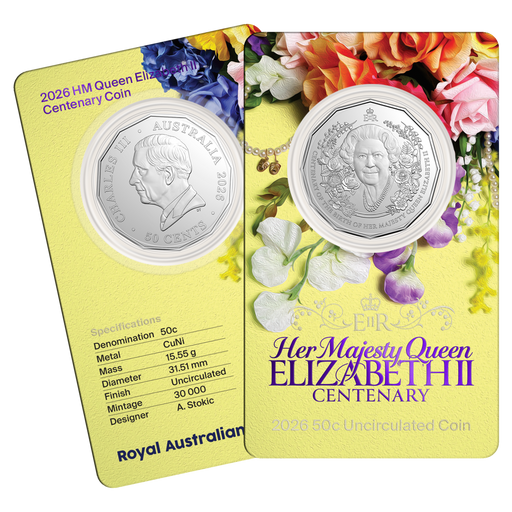HER MAJESTY QUEEN ELIZABETH II CENTENARY 2026 50C UNCIRCULATED COIN