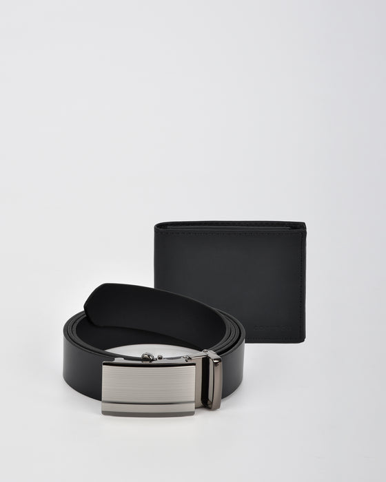 COMBO LEATHER BELT AND WALLET GIFT PACK BLACK