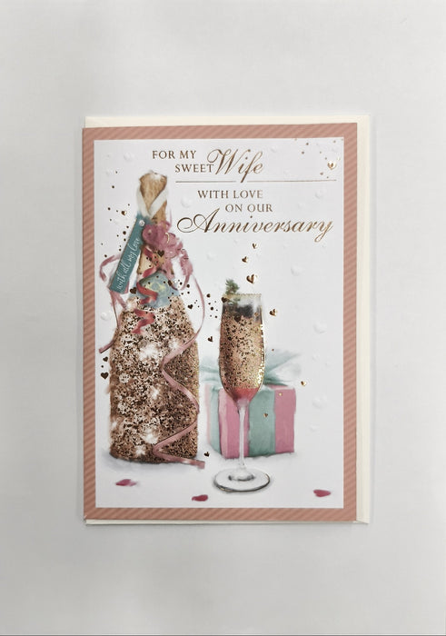 ANNIVERSARY WIFE CHAMPAGNE BOTTLE AND PRESENT