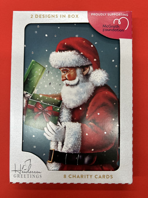 SANTA GREEN GIFT BOX FRONT CHRISTMAS CHARITY CARDS 