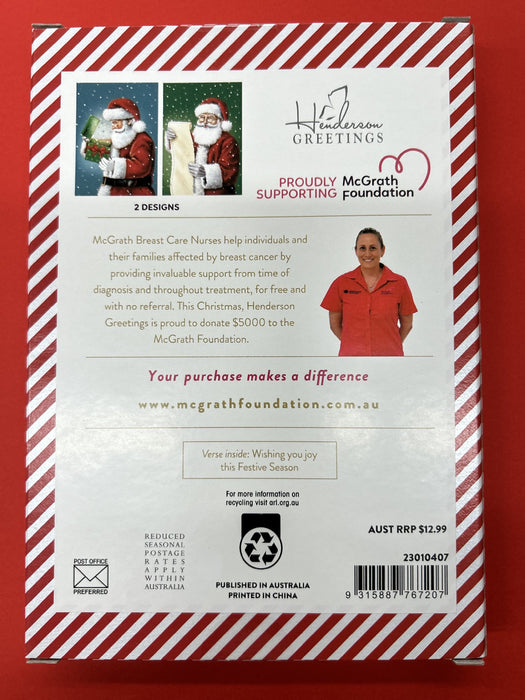 SANTA GREEN GIFT BOX FRONT CHRISTMAS CHARITY CARDS 