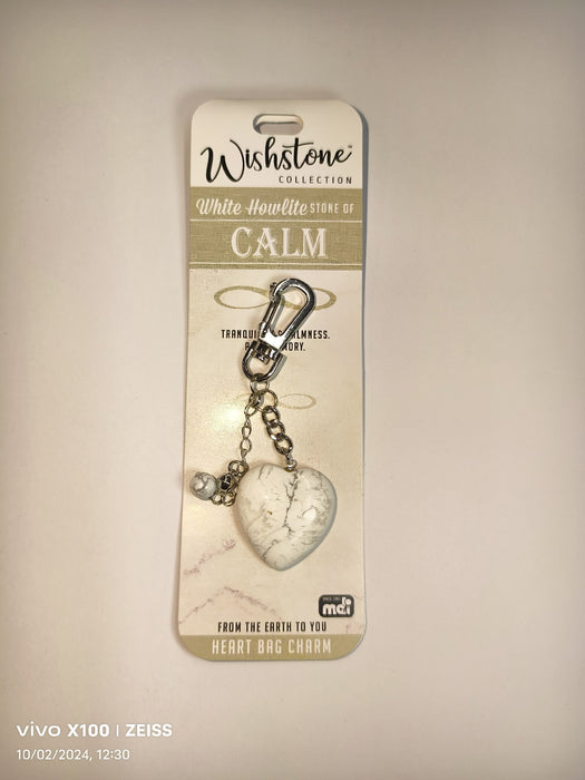 WISHSTONE COLLECTION WHITE HOWLITE HEART BAG CHARM 