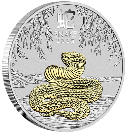 Australian Lunar Series III 2025 Year of the Snake 1oz Silver Gilded Coin