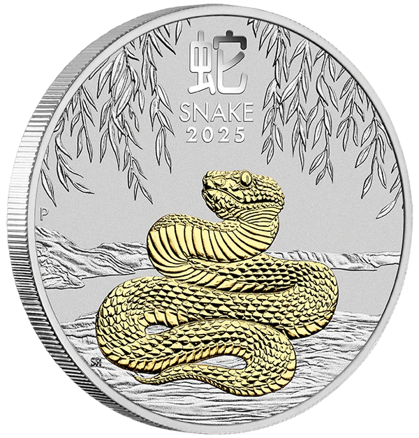 Australian Lunar Series III 2025 Year of the Snake 1oz Silver Gilded Coin