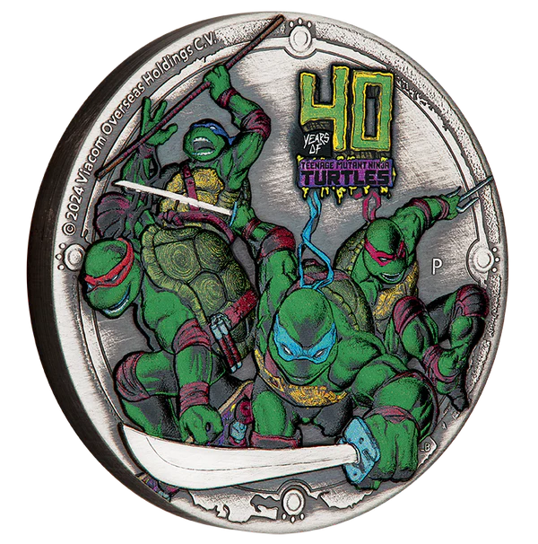 Teenage Mutant Ninja Turtles 40th Anniversary 2024 2oz Silver Antiqued High Relief Coloured Coin