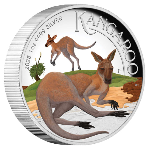 AUSTRALIAN KANGAROO 2025 1 OZ SILVER PROOF HIGH RELIEF COLOURED COIN