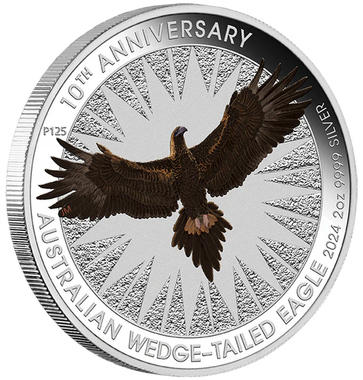 Australian Wedge-Tailed Eagle 10th Anniversary 2024 2oz Silver Coloured Coin in Card