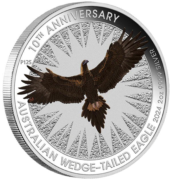 Australian Wedge-Tailed Eagle 10th Anniversary 2024 2oz Silver Coloured Coin in Card