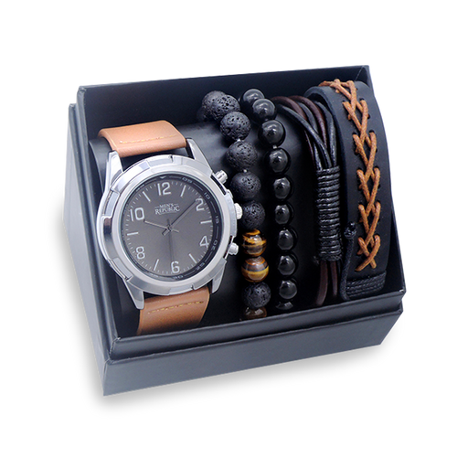 Men's Republic Men's Republic Watch set with 4 Bracelet - Black/Brown