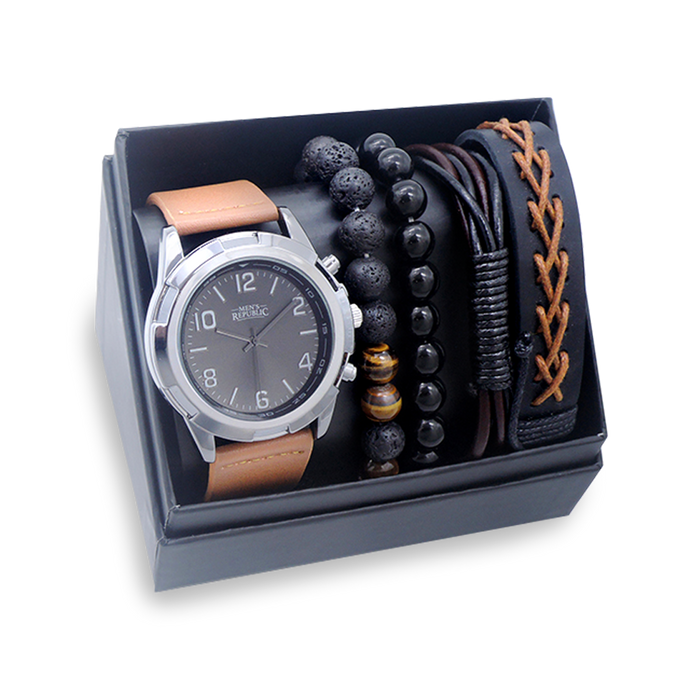 Men's Republic Men's Republic Watch set with 4 Bracelet - Black/Brown