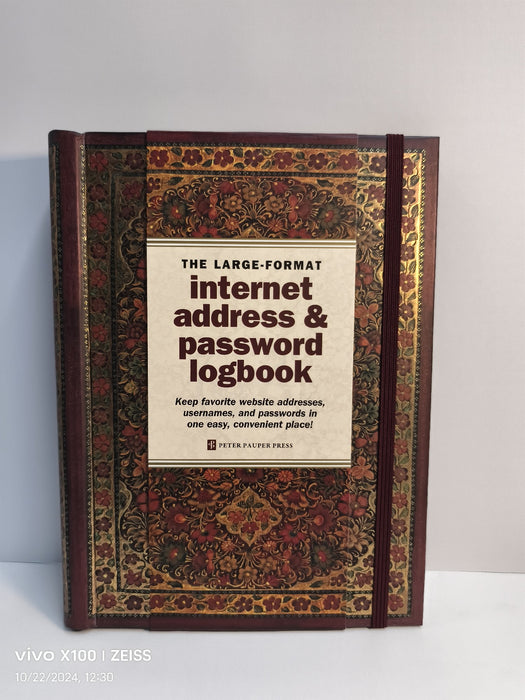 Gilded Floral Large Internet Password Address & Logbook (with Removable Cover Band for Privacy)