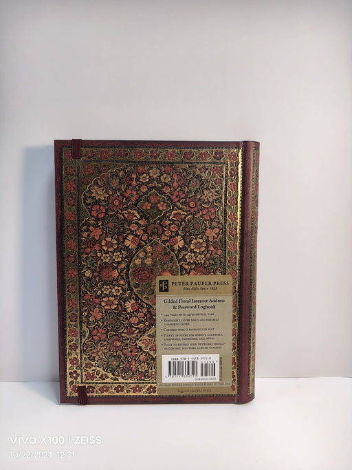 Gilded Floral Large Internet Password Address & Logbook (with Removable Cover Band for Privacy)