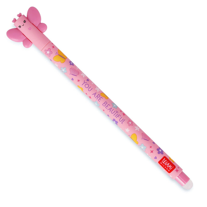 LEGAMI Butterfly - Pink Ink Erasable Gel Pen - Ball End for Ink Removal - 0.7mm Tip - Roller Ball Pen