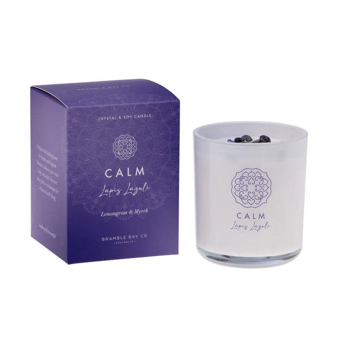 2PK Bramble Bay Crystal Boho Lapis Lazuli Calm Candle Lemongrass & Myrrh 300g