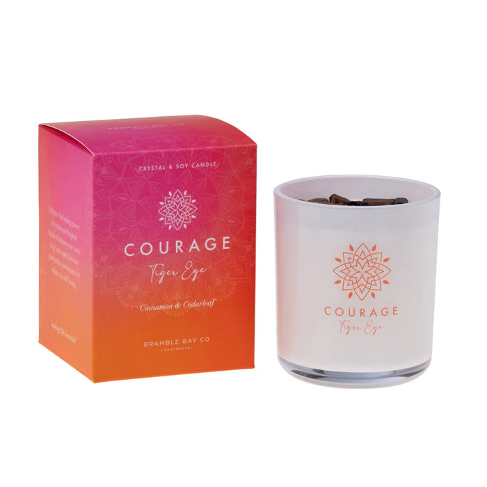2PK Bramble Bay Crystal Boho Tiger Eye Courage Candle Cinnamon & Cedarleaf 300g