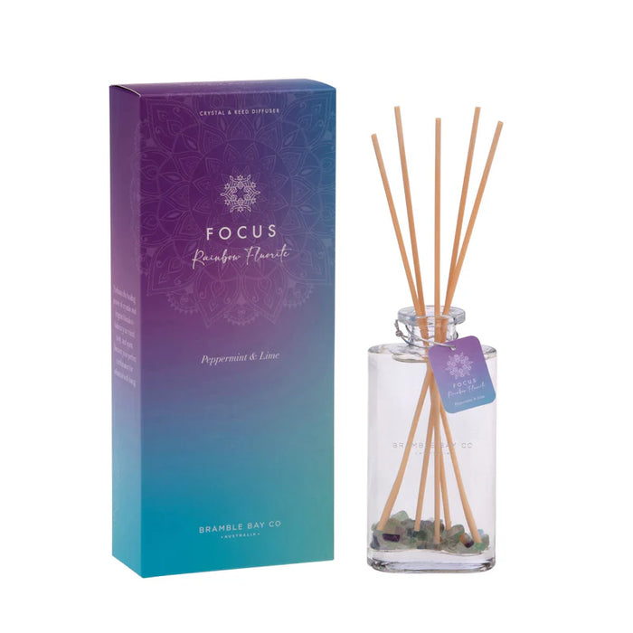 Bramble Bay Diffuser Crystal Focus Rainbow Fluorite Peppermint Lime 150ml