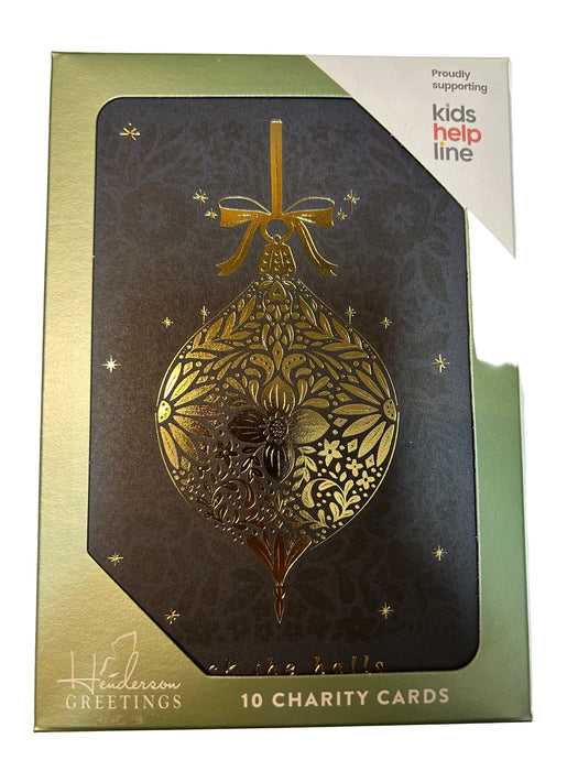 CHARITY CHRISTMAS BOXED CARDS Gold Floral Bauble
