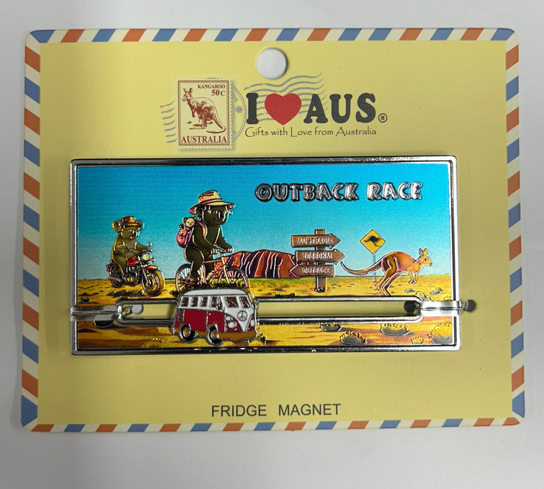AUSTRALIA OUTBACK RACE MOVING COMBI VAN FRIDGE MAGNET