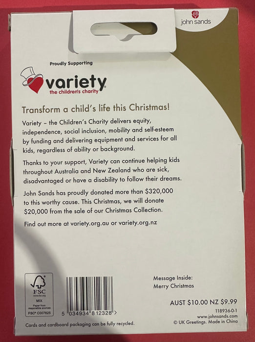 Proudly Supporting Variety The Children's Charity Christmas Cards