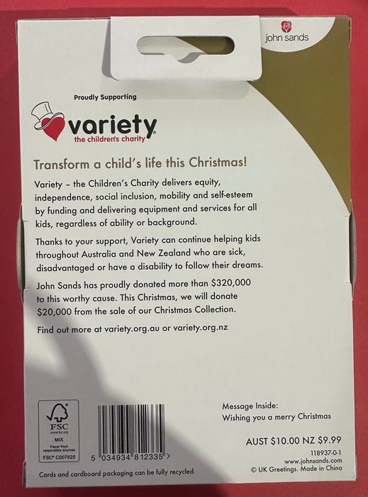 Proudly Supporting Variety The Children's Charity Christmas Cards