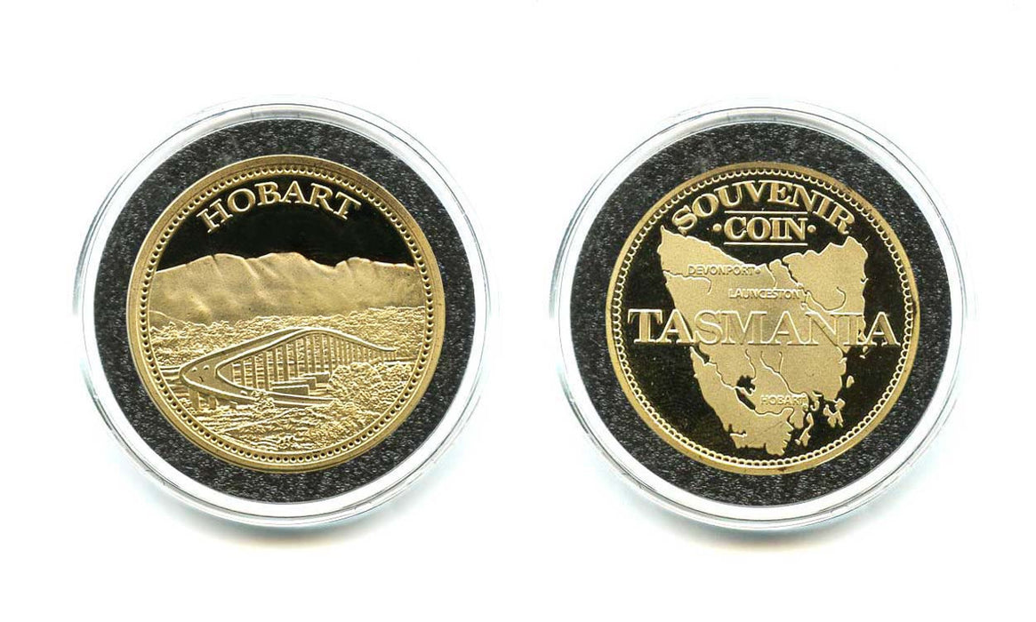Coin Gold 33mm Boxed Hobart Bridge Mtn/Tasmania Map