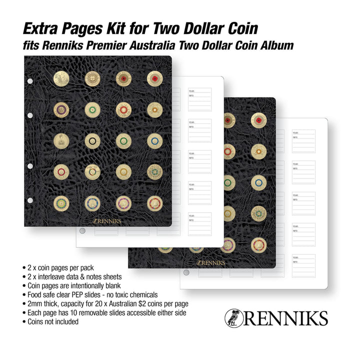 RENNIKS TWO DOLLAR COIN EXTRA PAGE KIT FOR RENNINS COIN ALBUM