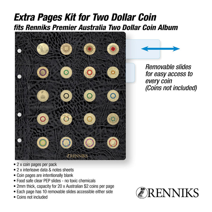 RENNIKS TWO DOLLAR COIN EXTRA PAGE KIT FOR RENNINS COIN ALBUM
