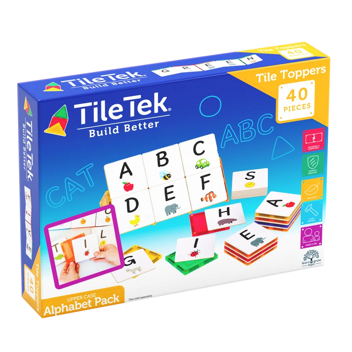 Magnetic Tile Toppers - Alphabet Uppercase - 40pcs by Learn & Grow Toys