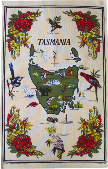 TEA TOWEL TASMANIA GREEN MAP