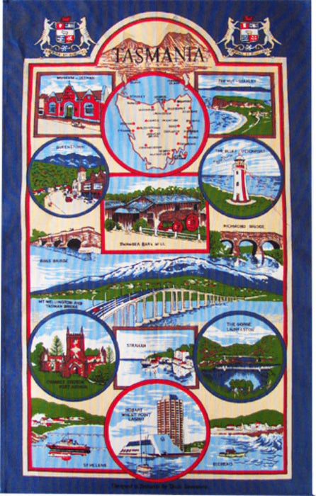 TEA TOWEL TASMANIA 16 SCENE BLUE