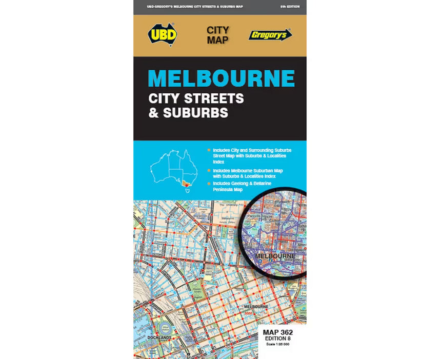 MAP UBD/GRE MELBOURNE CITY STREETS & SUBURBS 362 8TH ED