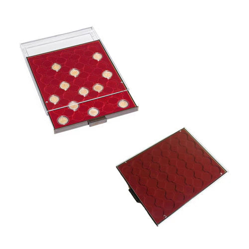 Leuchtturm 35 Round-Spaced Coin Drawer 26mm (Grey/Red) for $1 Coins in Capsule